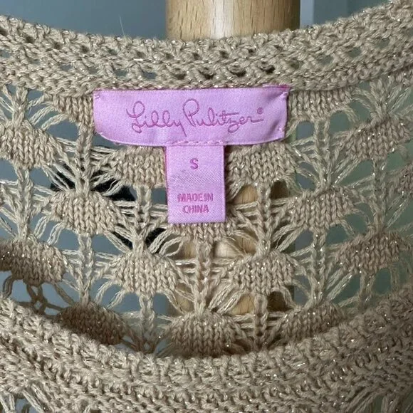 Lilly Pulitzer Paley Crochet Sweater Dress Gold Metallic Style #26045 Size Small - Picture 3 of 13